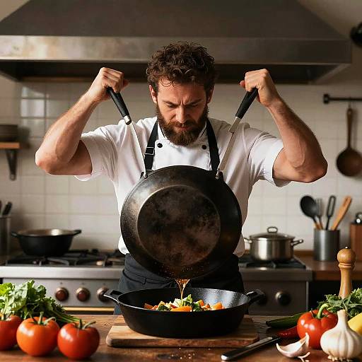 Muscular Chef in Rustic Kitchen