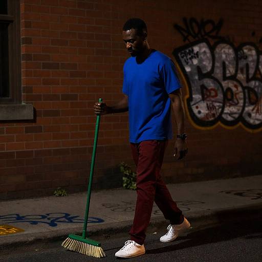 Man with Broom in Graffiti Alley