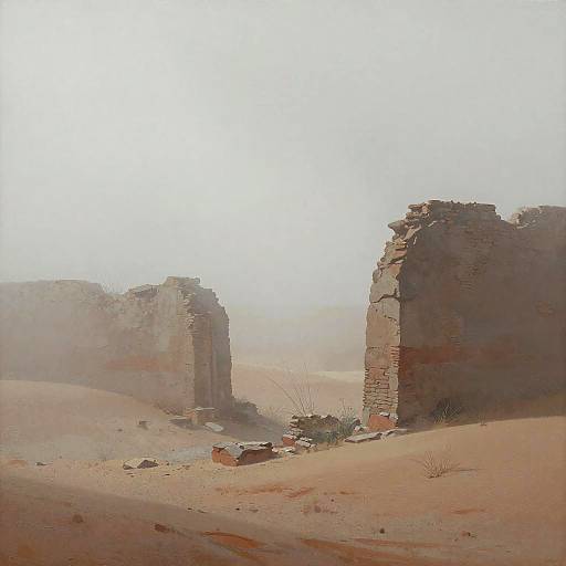 Ethereal Misty Desert Ruins Painting