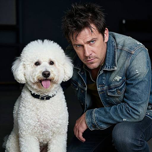 Rugged Man with Happy White Poodle