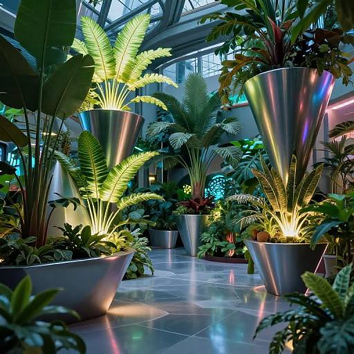 Futuristic Indoor Garden with Neon Glow