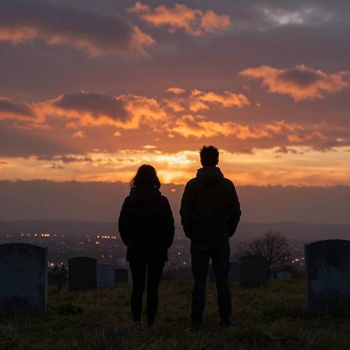 Sunset Silhouettes in a Grassy Field