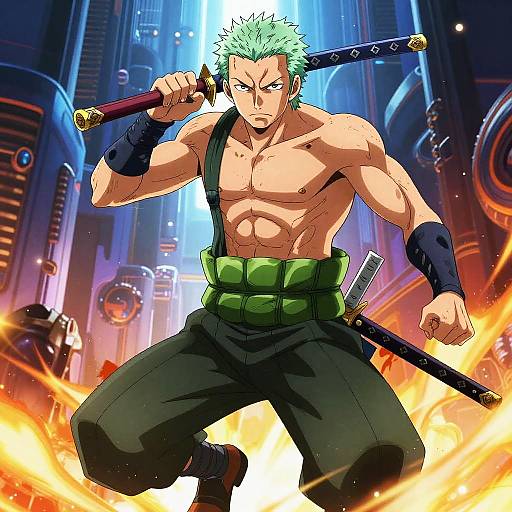 Zoro in Futuristic Sci-Fi Anime Style