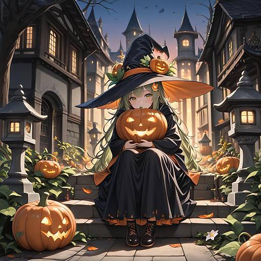 Moonflower Pumpkin Witch at Dusk Castle