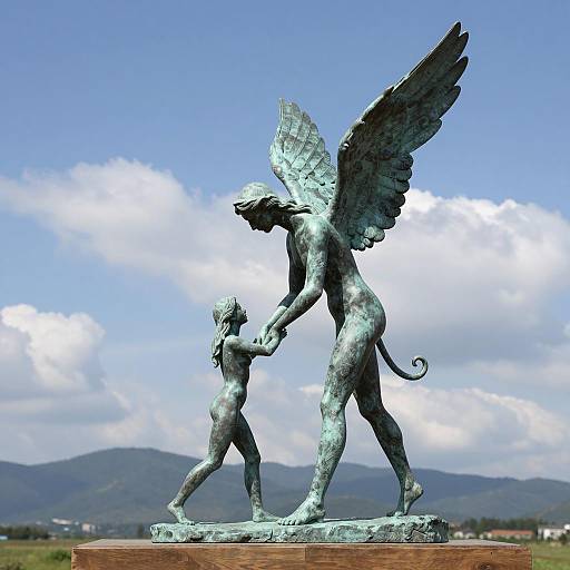 Elegant Bronze Sculpture of Winged Figures