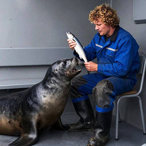 Curly-Haired Man and Seal Encounter