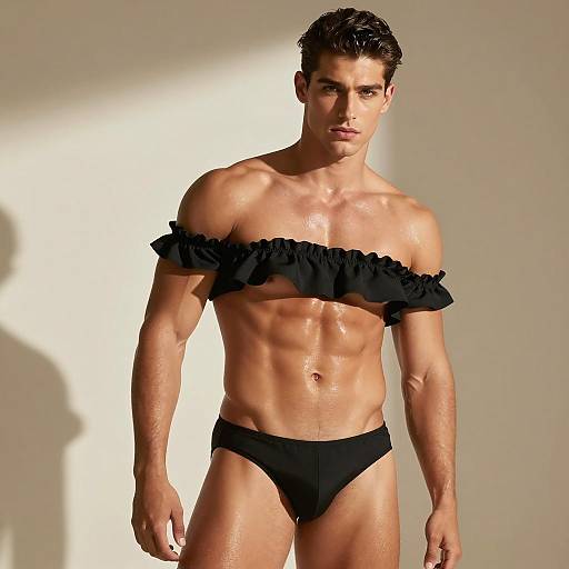 Muscular Young Man in Swim Shorts