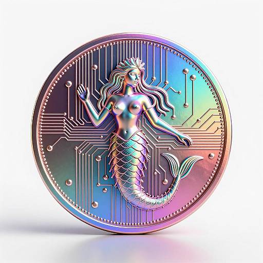 Neon Rainbow Mermaid Circuit Coin