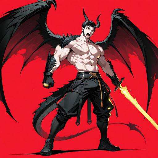 Muscular Chimera Warrior in Red Background Muscular Chimera Warrior in Red Background