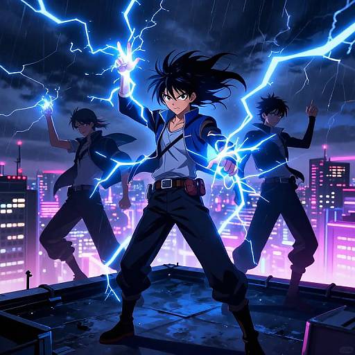 Anime Lightning Powers on Rooftop