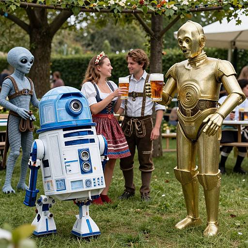 Robots Serving Beer in Bavarian Garden