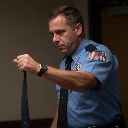 Intense Portrait of Police Officer in Uniform