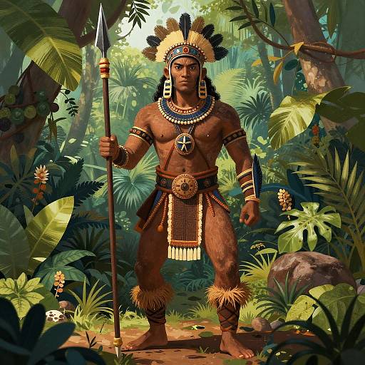 Ceremonial Warrior in Vibrant Jungle