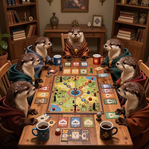 Fantasy Otters Playing Tabletop Games