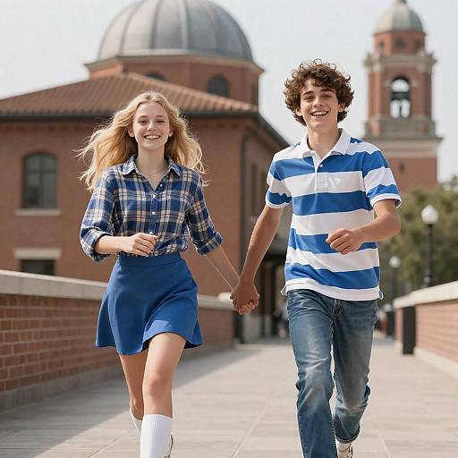 Joyful Teenagers Running Hand in Hand