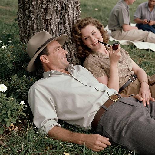 Couple Relaxing on Grass by Tree