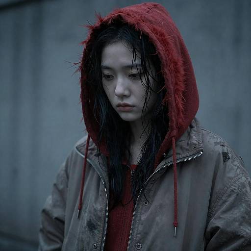 Somber Portrait of Woman in Feathers