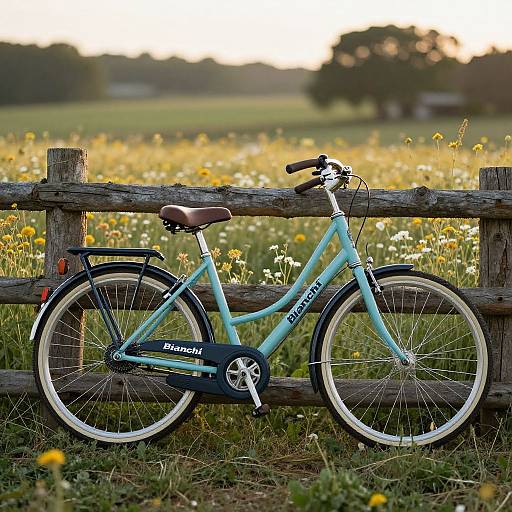 Bianchi Bicycle by Rustic Wooden Fence