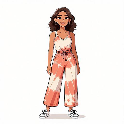 Smiling Woman in Boho Tie-Dye Jumpsuit