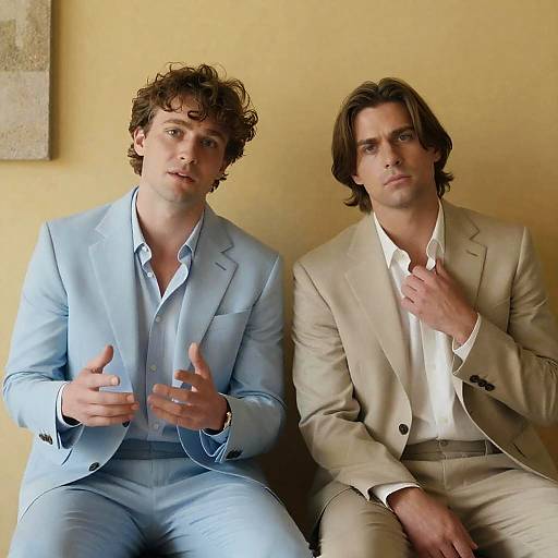 Two Men Posed Against a Textured Wall