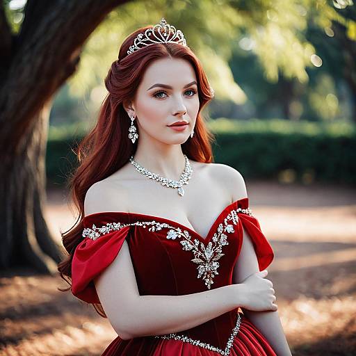 Enchanting Disney Princess in Red Dress