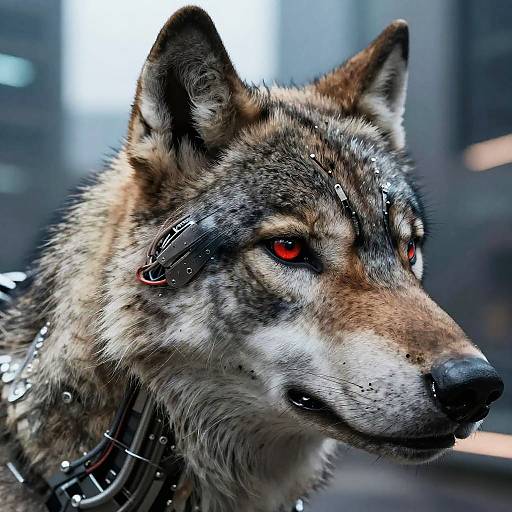 Cybernetic Wolf Close-Up Portrait