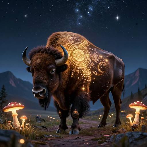 Mystical Glowing Bison in Nightscape