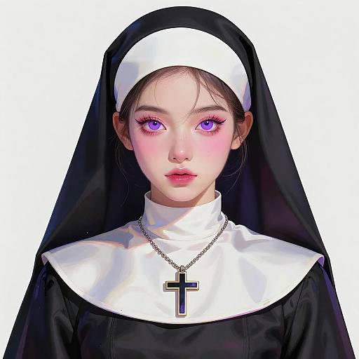 Digital Portrait of Modern Nun with Purple Eyes
