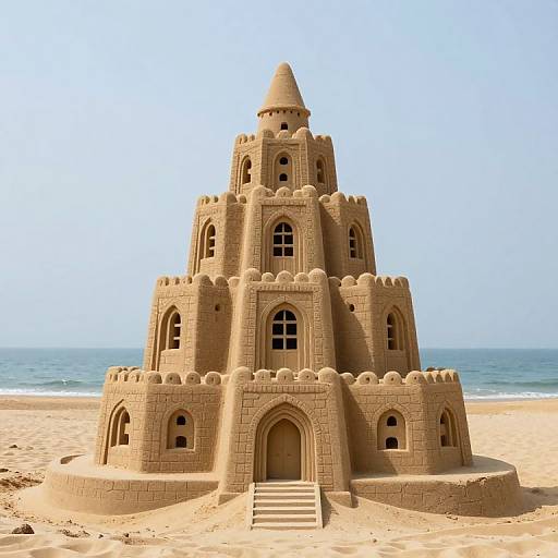 Majestic Multi-Level Sandcastle on Beach