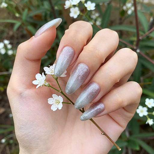 Silver Glitter Ombre Stiletto Nails