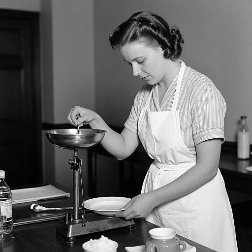 Vintage 1940s Woman Weighing Food Portions