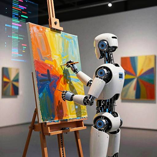 Futuristic Robot Painter in Gallery