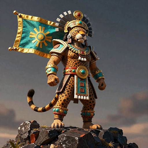 Obsidian Jaguar Warrior with Banner