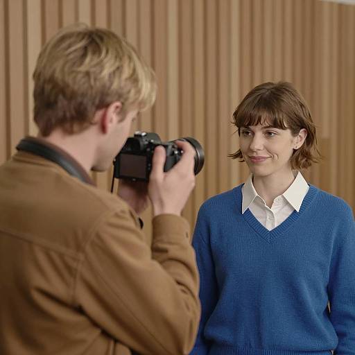 Man Photographing Woman Indoors