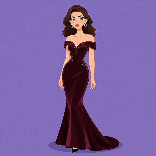 Elegant Woman in Burgundy Mermaid Gown