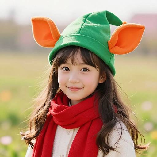 Whimsical Girl in Meadow with Hat