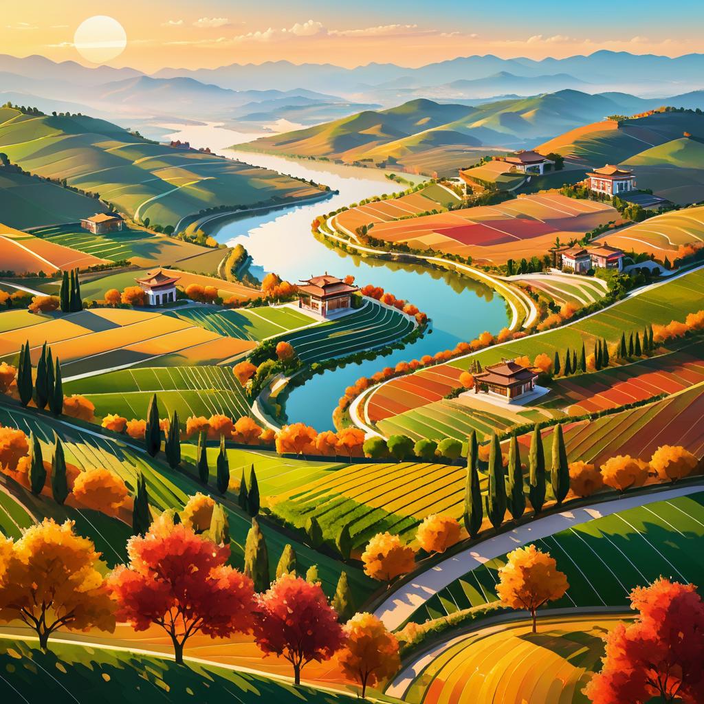 Autumn Vineyard Landscape in Classic Style