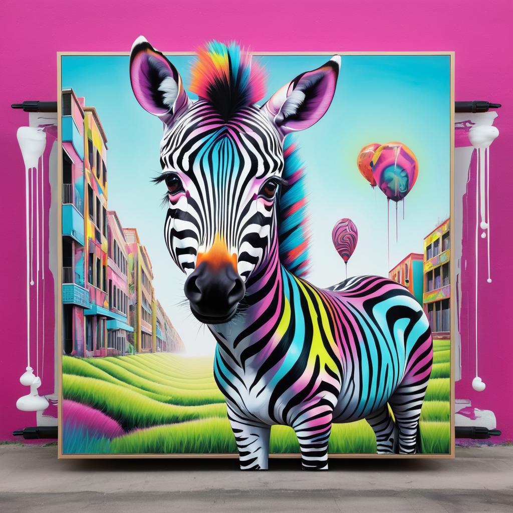 Vibrant Zebra in Pop Surrealism Style