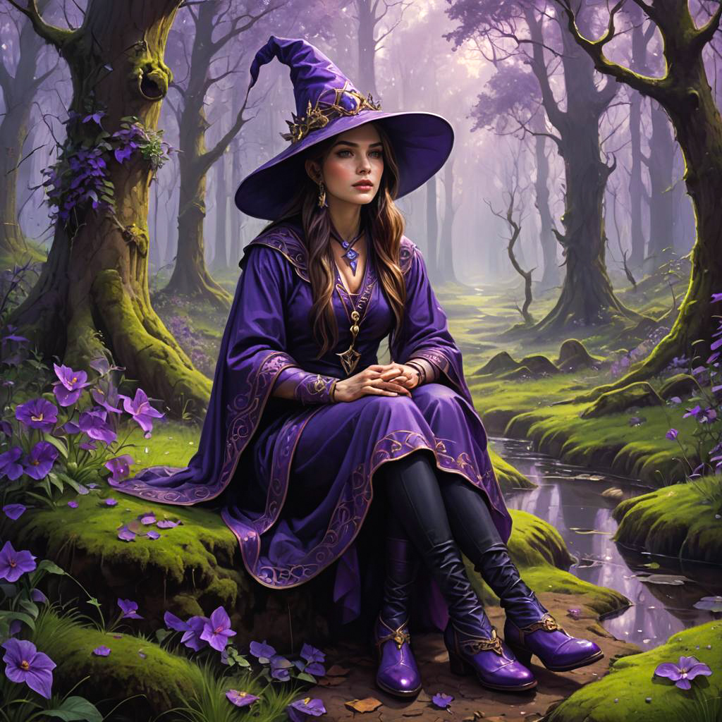 Enigmatic Sorceress in Purple Clogs