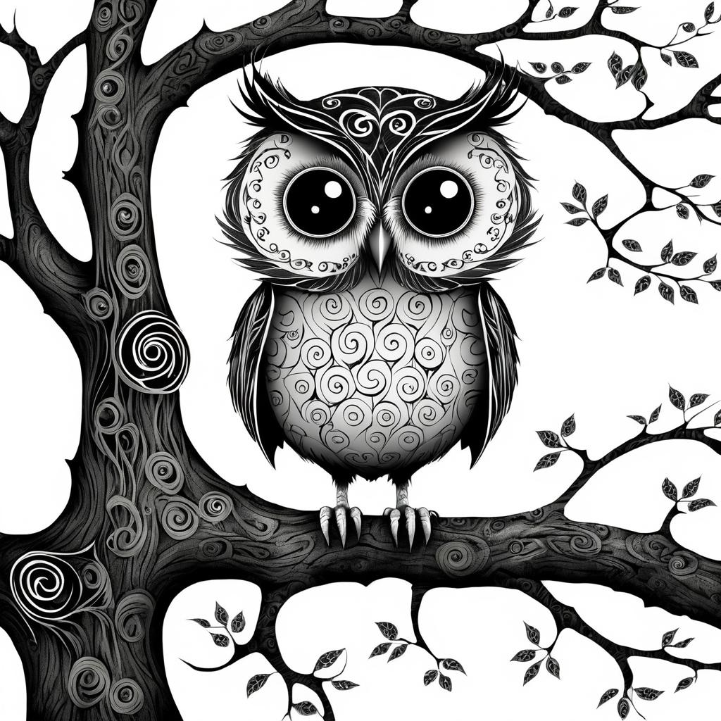 Whimsical Owl on an Ancient Branch