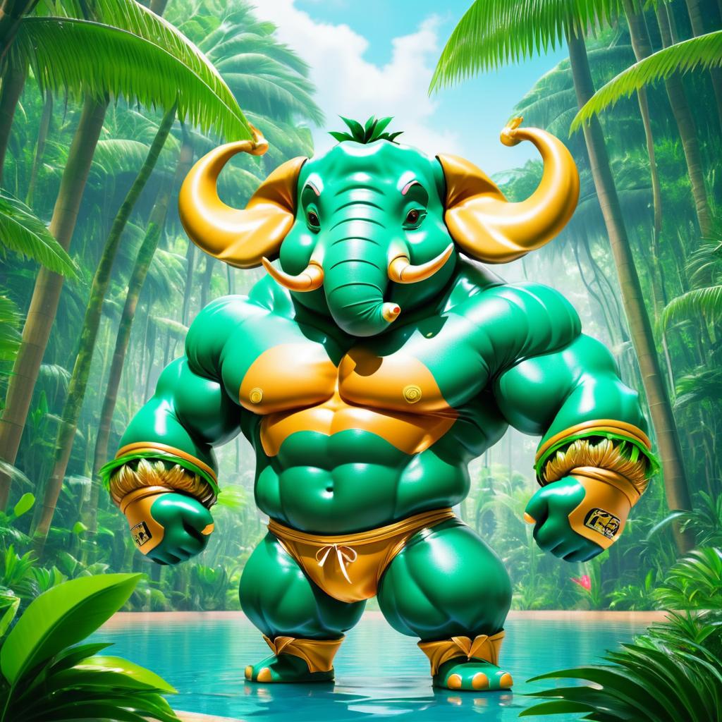 Kawaii Buff Elephant in Jungle Oasis