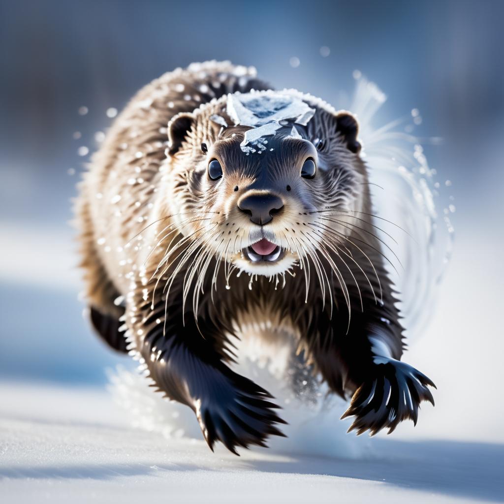 Energetic Otter in Motion on Snow