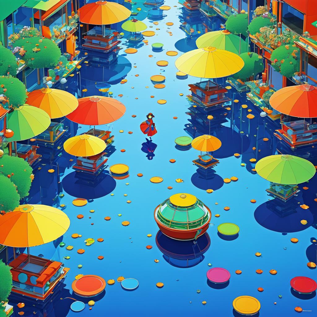 Colorful Robot in Dreamy Water Scene