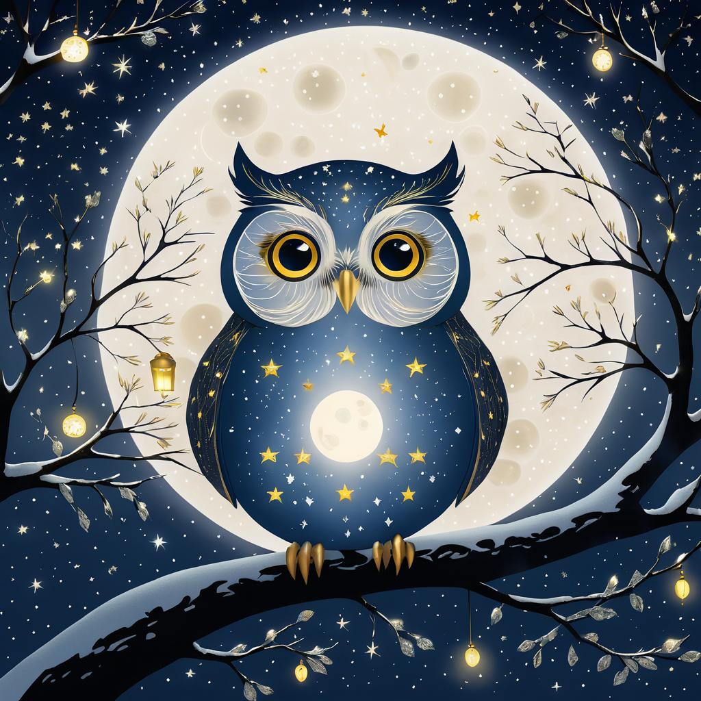 Moonlit Owl with Spectacles in Tree