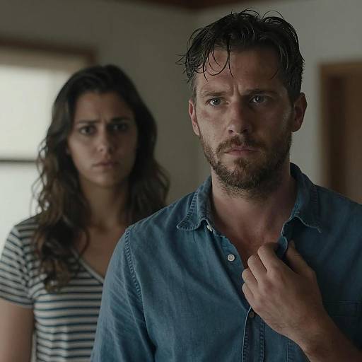 Serious Man and Concerned Woman Indoors