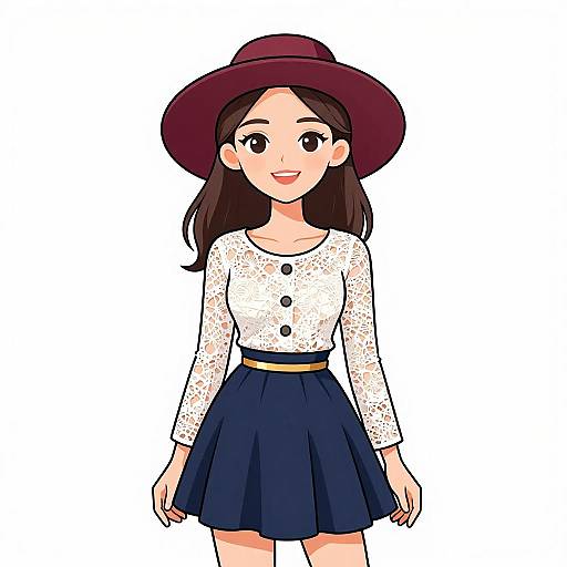 Elegant Woman in Lace and Skater Skirt