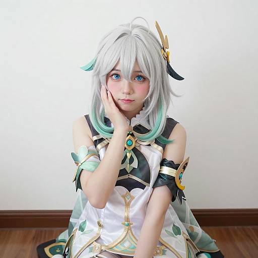 Shy Anime Girl with White Hair