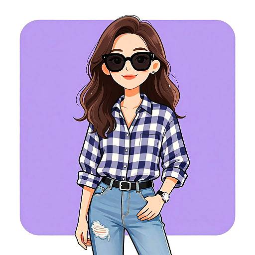 Smiling Woman in Casual Checkered Shirt