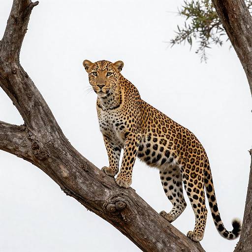 Leopard on Gnarled Tree Branch