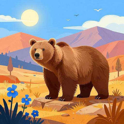 Grizzly Bear in Vibrant Mountain Landscape